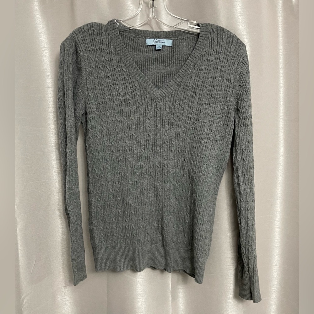 Jessica- Long sleeve v-neck cable knit sweater.